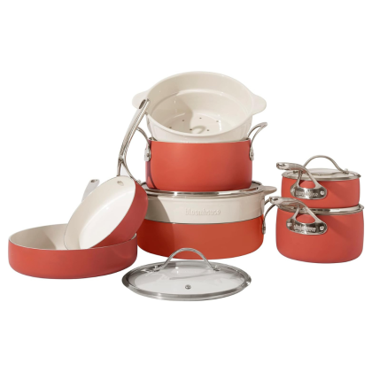 Bloomhouse - Oprah's Favorite Things - 12 Piece Aluminum Pots and Pans Cookware Set, Terracotta Orange